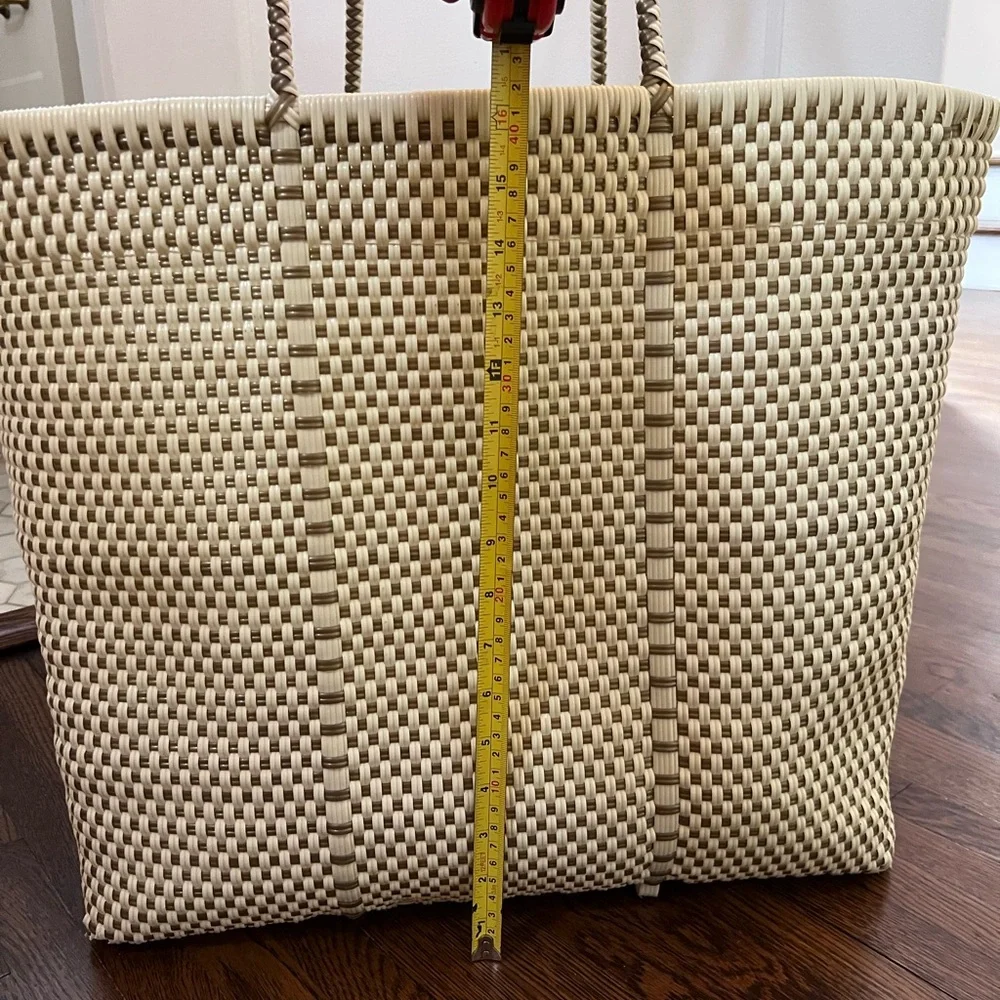 Woven Tote Bag with Pom Pom Charm - Picture 5 of 6